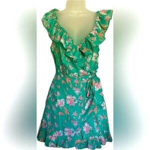 ROMPER, women's small, green floral wrap around skirt over shorts NWOT